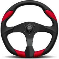 Momo Retro Steering Wheel 360 mm - 4 Black Leather/Wht Stitch/Brushed Spokes