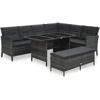 vidaXL 3-delige loungeset voor de tuin met kussens, van polyrotan, grijs