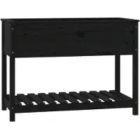 vidaXL Plantenbak met schap 111,5x54x81 cm massief grenenhout zwart