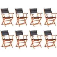 vidaXL Klapstoelen, 8 stuks, zwart, gemaakt van massief eucalyptushout en Textilene