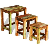 vidaXL 3-delige Bijzettafeltjesset vintage stijl gerecycled hout