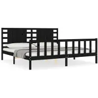 vidaXL Bedframe met hoofdbord massief hout zwart 200x200 cm