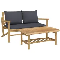 vidaXL 2-delige Loungeset met kussens bamboe donkergrijs