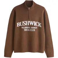 Next - Heren - Premium trui met rits bij de hals, medium gewicht en Bushwick-print - Bruin