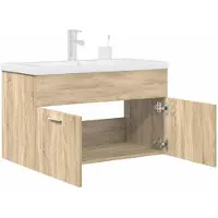 vidaXL Wastafelmeubel met inbouwwastafel en kraan Sonoma eikenhout
