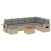 vidaXL 9-delige Loungeset met kussens poly rattan beige