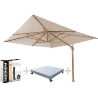 4 Seasons Outdoor Hacienda zweefparasol 300x400 cm houtlook zand met 170 KG voet en hoes