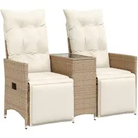 vidaXL Tuinbank 2-zits verstelbaar met tafel poly rattan beige