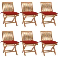 vidaXL Klapstoelen met kussens, 6 stuks, massief teakhout