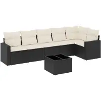 vidaXL 7-delige Loungeset met kussens poly rattan zwart