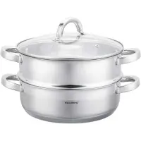 Klausberg - Stoompan - 3-delige RVS Stoomkookset - Stoominzet - Glazen Deksel - Inductie - Gas - Elektrisch - RVS - 3.5 Liters - 24 x 8.5 cm - Zilver