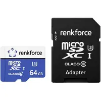 Renkforce RFmSD64 microSDXC-kaart 64 GB A1 Application Performance Class, v30 Video Speed Class Incl. SD-adapter, A1-vermogensstandaard