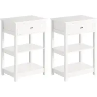 SoBuy Wit Nachtkastje met Lade en 2 Planken, MDF