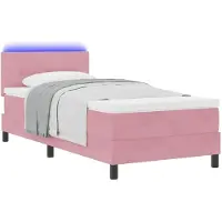 vidaXL LED boxspringbed met matras, roze, 100 x 200 cm, fluweel