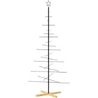 Super Merchant Kerstdecoratie kerstboom met houten basis 180 cm metaal zwart
