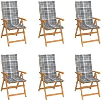 vidaXL Inklapbare stoelen 6 st met grijs geruite kussens