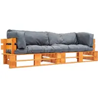 vidaXL 2-delige Bankenset pallet met grijze kussens grenenhout
