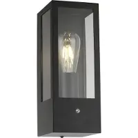 Olucia - SENNE - Buitenmuurlamp met schemersensor - Zwart - Vorm: Rechthoek