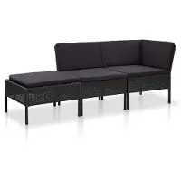 vidaXL 3-delige loungeset voor de tuin met kussens, van polyrotan, zwart