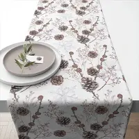 Ambiente Tafelloper Pine cones wit wit Katoen Tafellaken