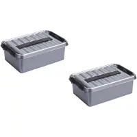 Sunware 4x stuks q-line opberg box/opbergdoos - 4 liter - 30 x 20 x 10 cm - kunststof - opslagbox - grijs