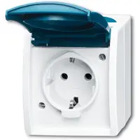 Busch-Jaeger 2CKA002083A0818 Geaard stopcontact IP44 Grijs-wit (RAL 7035), Blauw-groen