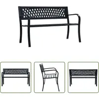 The Living Store Zwarte Tuinbank - Tuinbank - Tuinbank 125 cm staal zwart - Metalen Tuinbank - Buitendrank - Tuinset