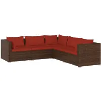 vidaXL 5-delige Loungeset met kussens poly rattan bruin