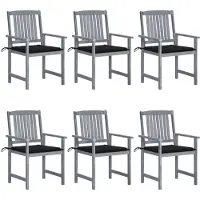 vidaXL Tuinstoelen met kussens, 6 stuks. Massief acaciahout, grijs
