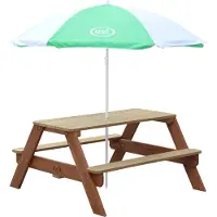 Axi Nick Picknicktafel voor kinderen in bruin met parasol in groen/wit | Picknick tafel van hout in diverse kleuren