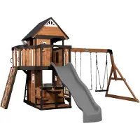 Axi Canyon Creek Speeltoestel / Speeltoren compleet | Inc. Schommels / Glijbaan / Klimwand / Picknicktafel | Speelhuis op palen van hout voor buiten in de tuin