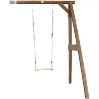 Axi Enkele Schommel van hout in bruin | Schommel met muurbevestiging voor kinderen met houten schommelzitjes | Schommelset enkel aan muur voor tuin / buiten