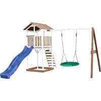 Axi Beach Tower Speeltoren met Summer Nestschommel Bruin/wit - Blauwe Glijbaan