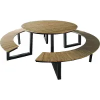 Axi Taco Ronde Picknicktafel met 2 banken in Antraciet & Teak-look voor 6 Personen | Picknick Tafel / Picnic Table Rond van Aluminium & Polywood | Set voor de tuin 200x190 cm