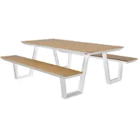 Axi Nori Picknicktafel met 2 banken in Wit & Teak-look voor 6 Personen | Picknick Tafel / Picnic Table van Aluminium & Polywood | Set voor de tuin 200x190 cm