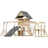 Axi Hunter XXL Speeltoestel van Hout met 2 Schommels & Dubbele Glijbaan in Grijs | Speeltoren / Speelhuis op Palen voor Kinderen met Klimrek, Klimbrug, Trapeze | Speelplaats voor de Tuin