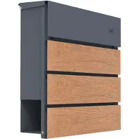 Axi Jake Brievenbus van Metaal in Houtlook / Antraciet | Geschikt voor Post, Kranten en Tijdschriften | Brievenbus voor Wandmontage met Sleutel | 37 x 11 x 37 cm
