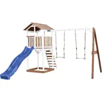 Axi Beach Tower Speeltoren met Dubbele Schommel Bruin/wit - Blauwe Glijbaan