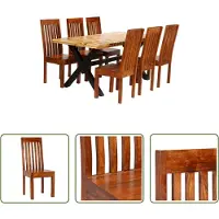 The Living Store Eettafelset massief acacia- en mangohout 7-delig - Eettafel Set - Acacia Houten Eettafel - Mangohout Eettafel - Eetkamerstoel - Salontafel