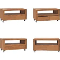 vidaXL Tv-meubel met wielen 80x50x42 cm massief teakhout - Tv-kast - Tv-kasten - Televisiekast - Televisiekasten