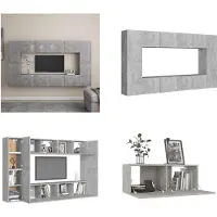 vidaXL 8-delige Tv-meubelset spaanplaat betongrijs - Tv-meubelset - Tv-meubelsets - Tv Meubelset - Tv Meubelsets