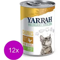 Yarrah 12x Bio Kat Blik Chunks - Kip - Kattenvoer - 405g