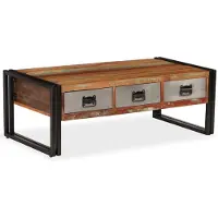 vidaXL Salontafel met 3 lades 100x50x35 cm massief gerecycled hout