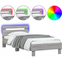 vidaXL Bedframe met hoofdbord en LED grijs sonoma eikenkleur 90x190 cm