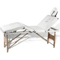 vidaXL Inklapbare massagetafel 4 zones met houten frame (creme)