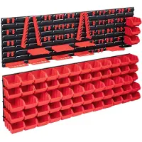 vidaXL 141-delige Opslagbakkenset met wandpanelen rood en zwart