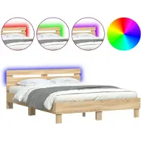 vidaXL Bedframe met hoofdeinde en LED sonoma eikenkleurig 140x200 cm