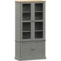 vidaXL Vitrinekast VIGO 85x35x170 cm massief grenenhout grijs