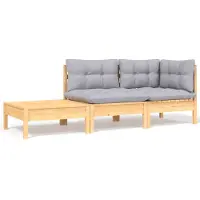 vidaXL 3-delige Loungeset met grijze kussens massief grenenhout