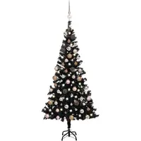 vidaXL Kunstkerstboom met verlichting en kerstballen 180 cm PVC zwart